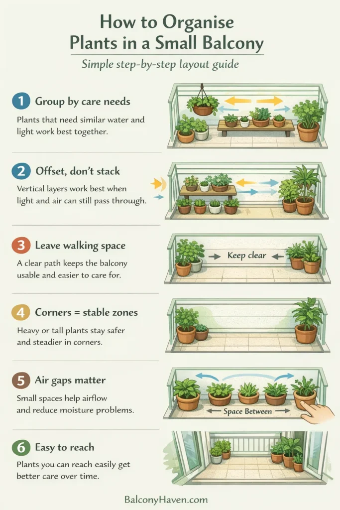Organizing plants on a balcony step-by-step