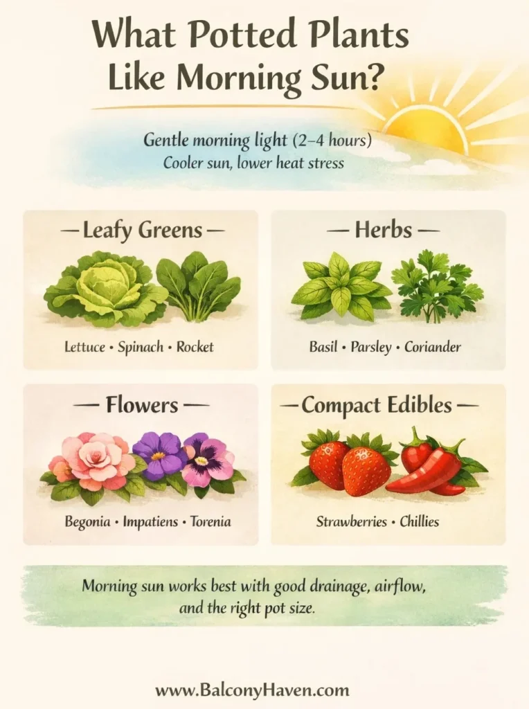 Potted plants for morning sun