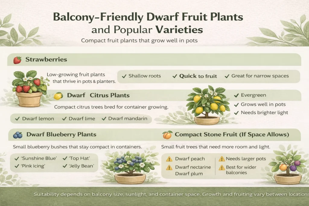 balcony-friendly dwarf fruit plants - infographics