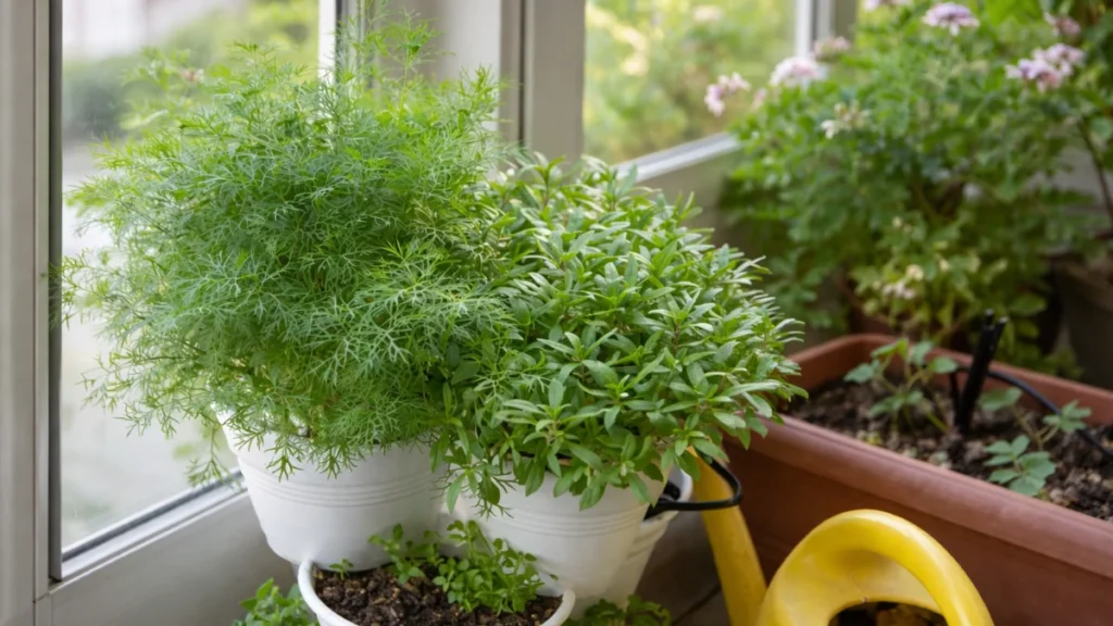 plants grow well in a semi-enclosed balcony - herbs