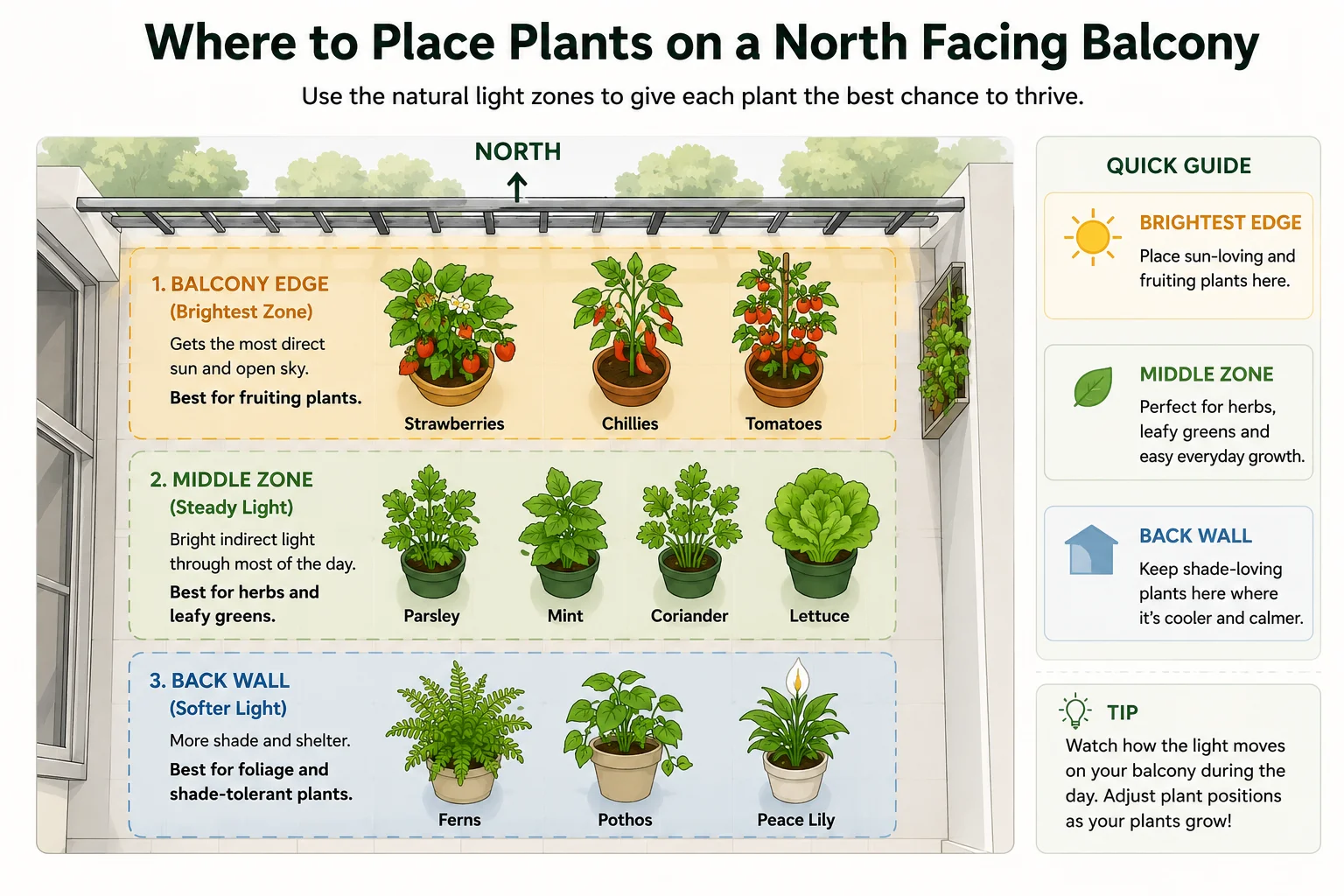 Plant placement guide for north facing balcony