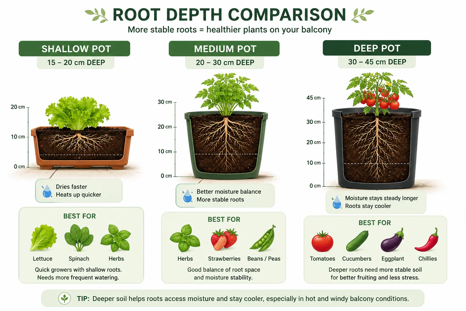 Root Depth Comparison Diagram