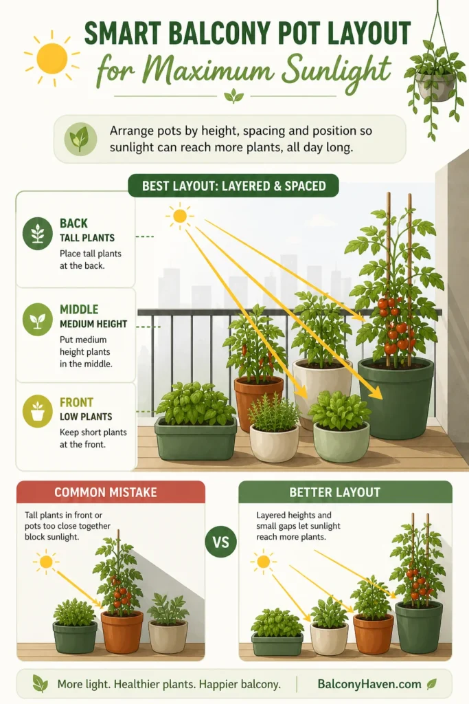 Smart balcony gardening layout tips - How to Organise Pots for Maximum Sunlight
