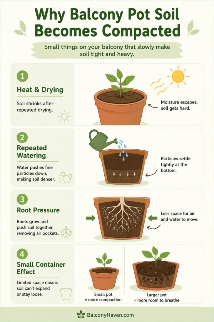 Why balcony pot soil becomes compacted - how to loosen compacted soil in pots naturally