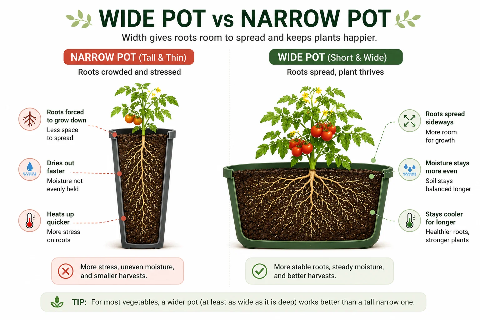 Wide Pot vs Narrow Pot Diagram
