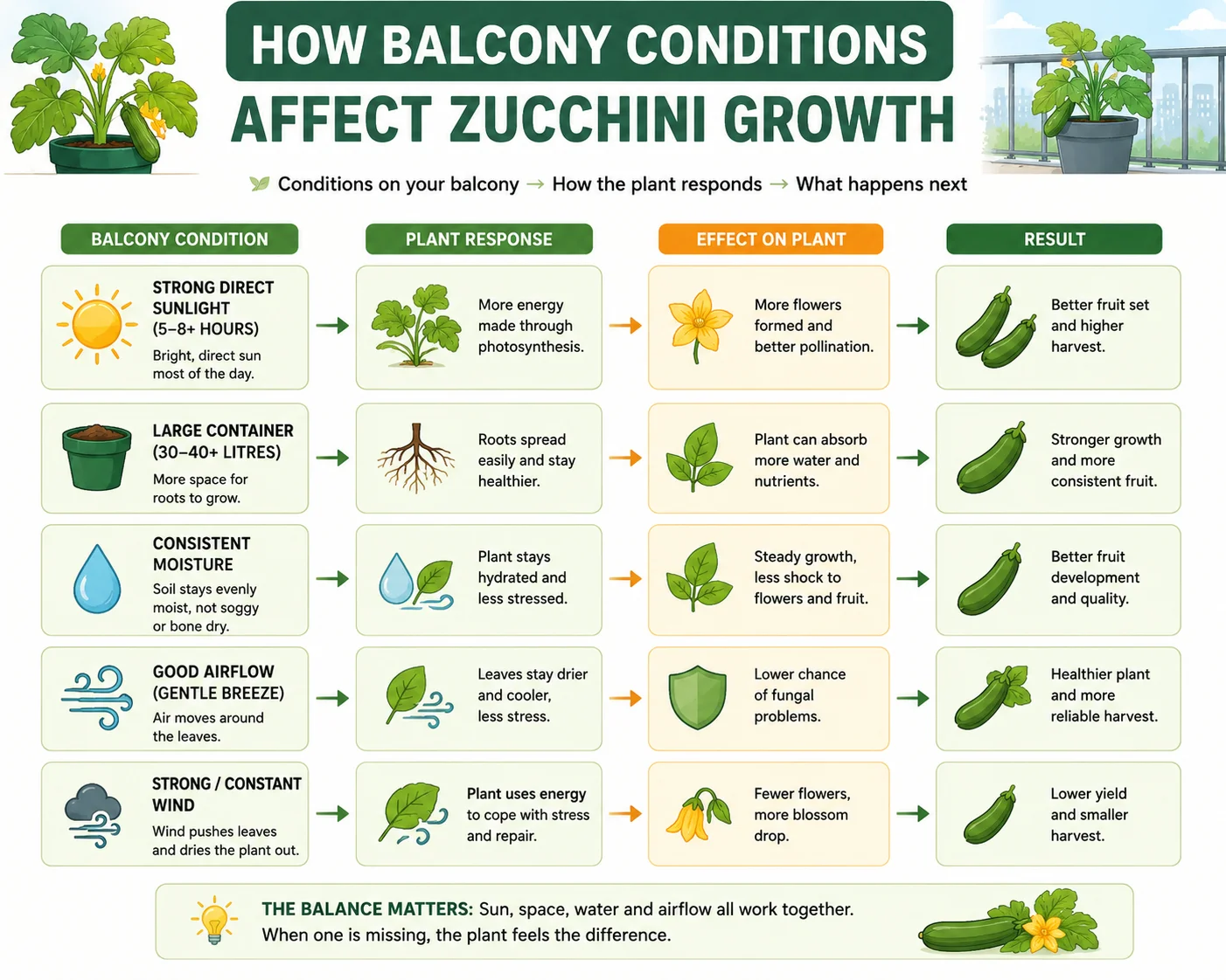 How balcony conditions affect zucchini growth diagram