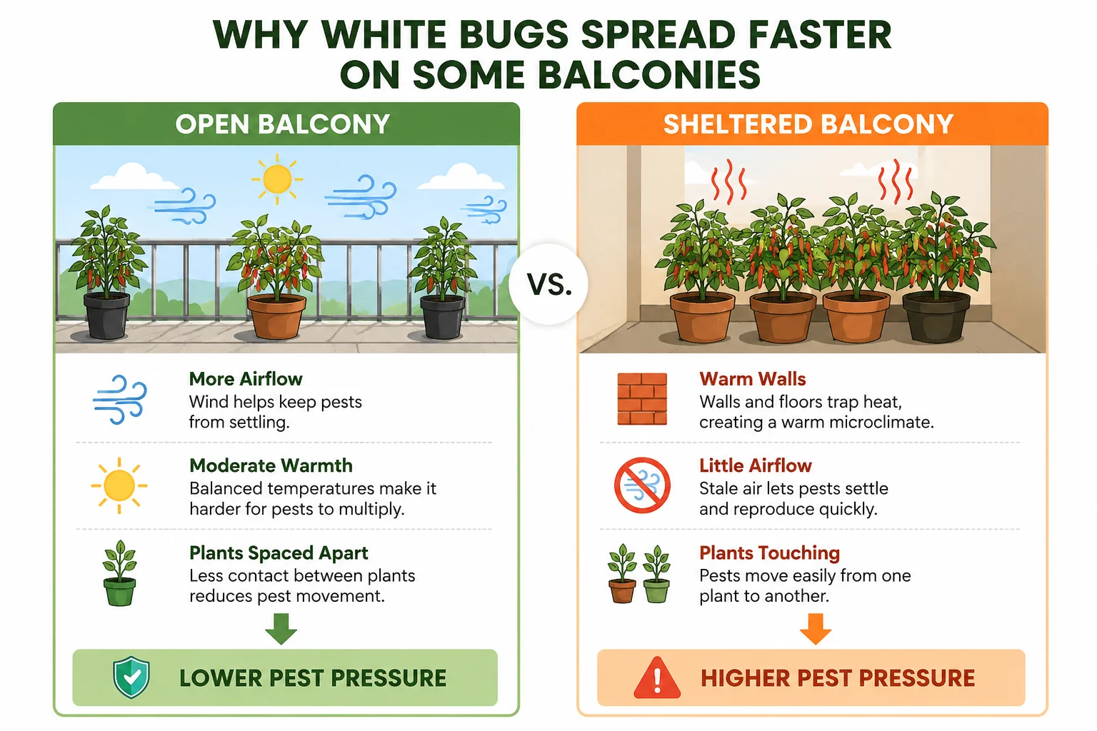 Why white bugs spread faster on some balconies diagram