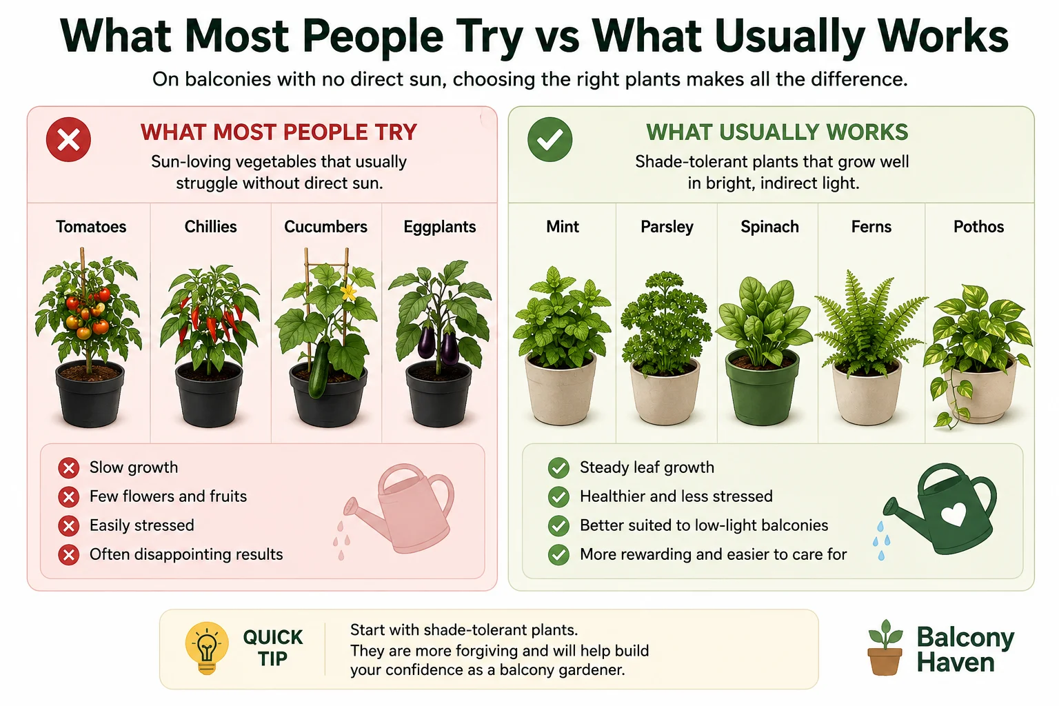 What actually grows best without direct sun on a balcony diagram
