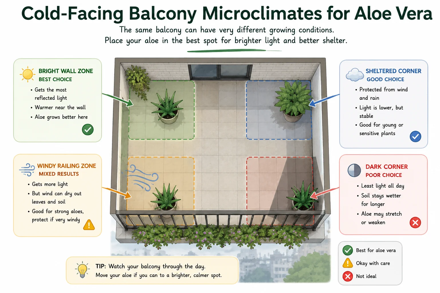 Cold-facing balcony microclimates for aloe vera diagram