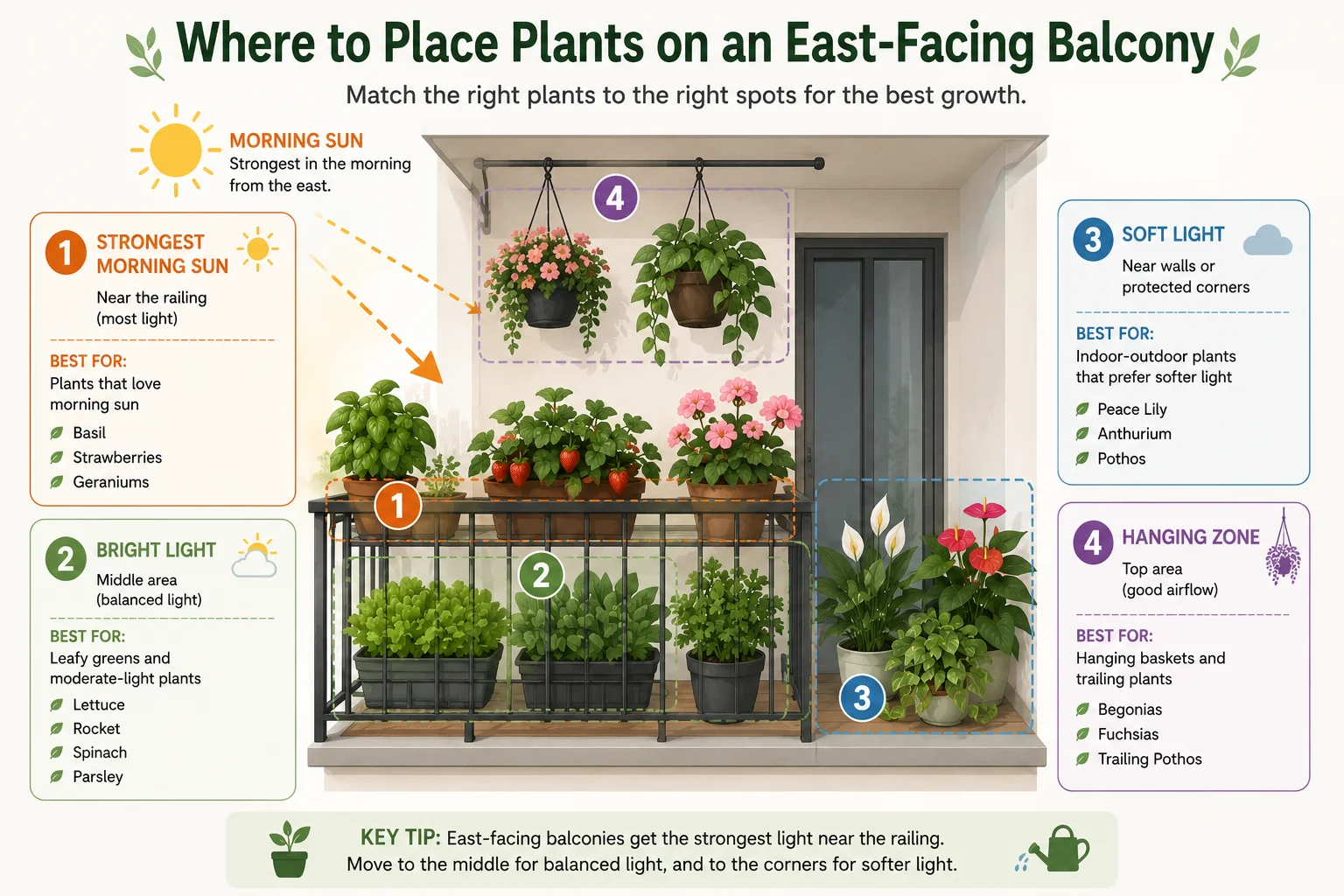 Where to Place Plants on an East-Facing Balcony