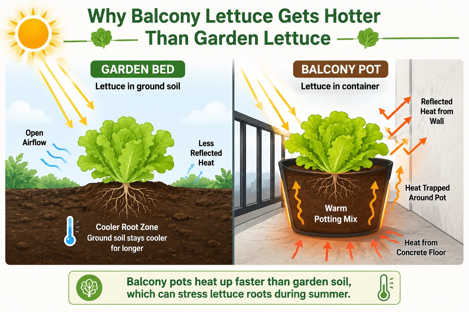 Why balcony lettuce gets hotter than garden lettuce diagram