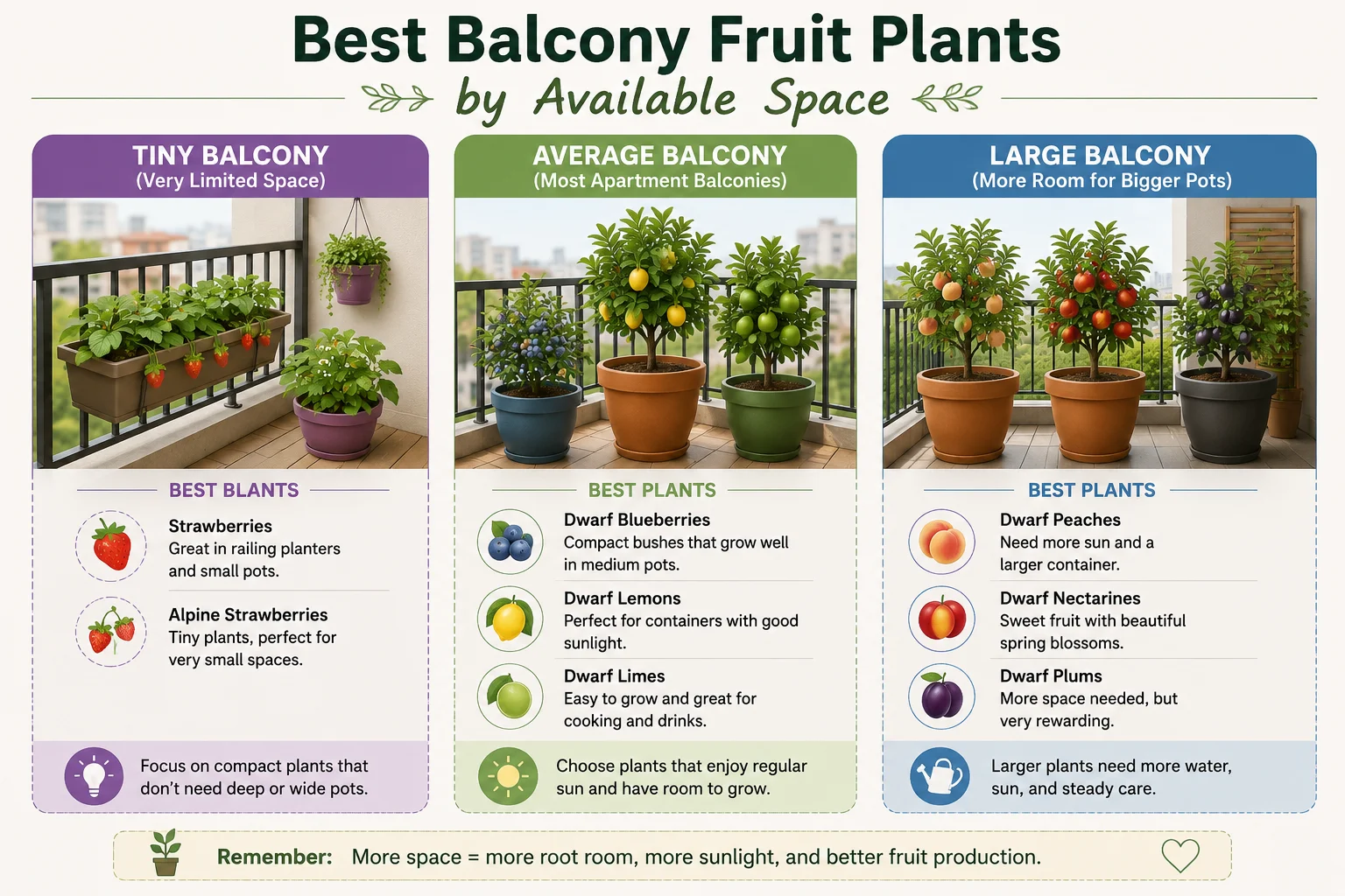Best balcony fruit plants by available space diagram