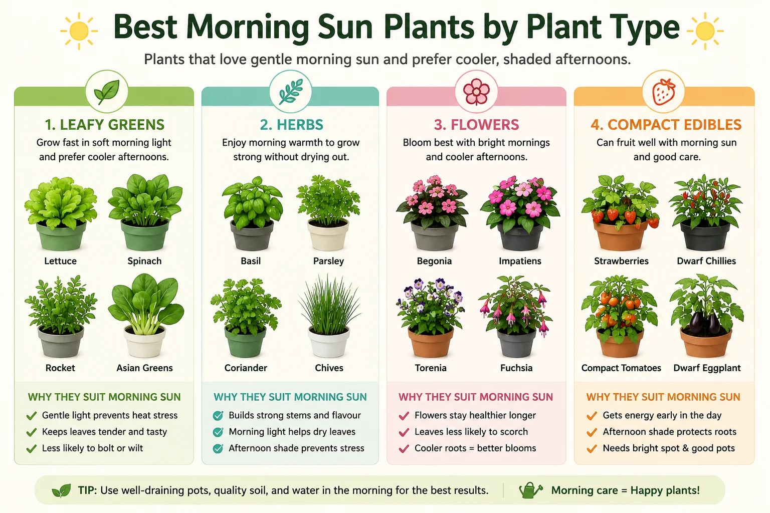 Best morning sun plants by plant type diagram