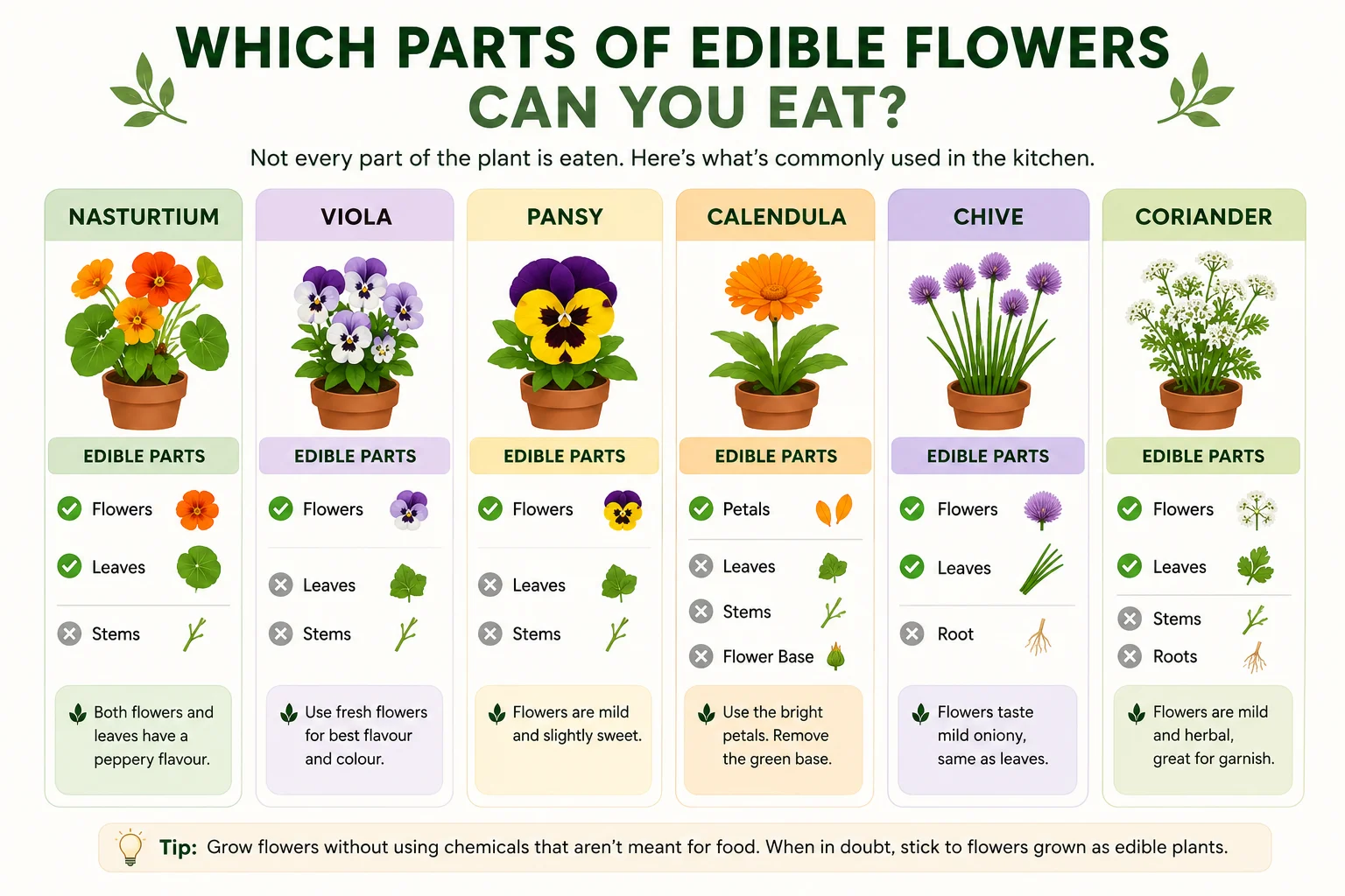 Which parts of edible flowers can you eat diagram