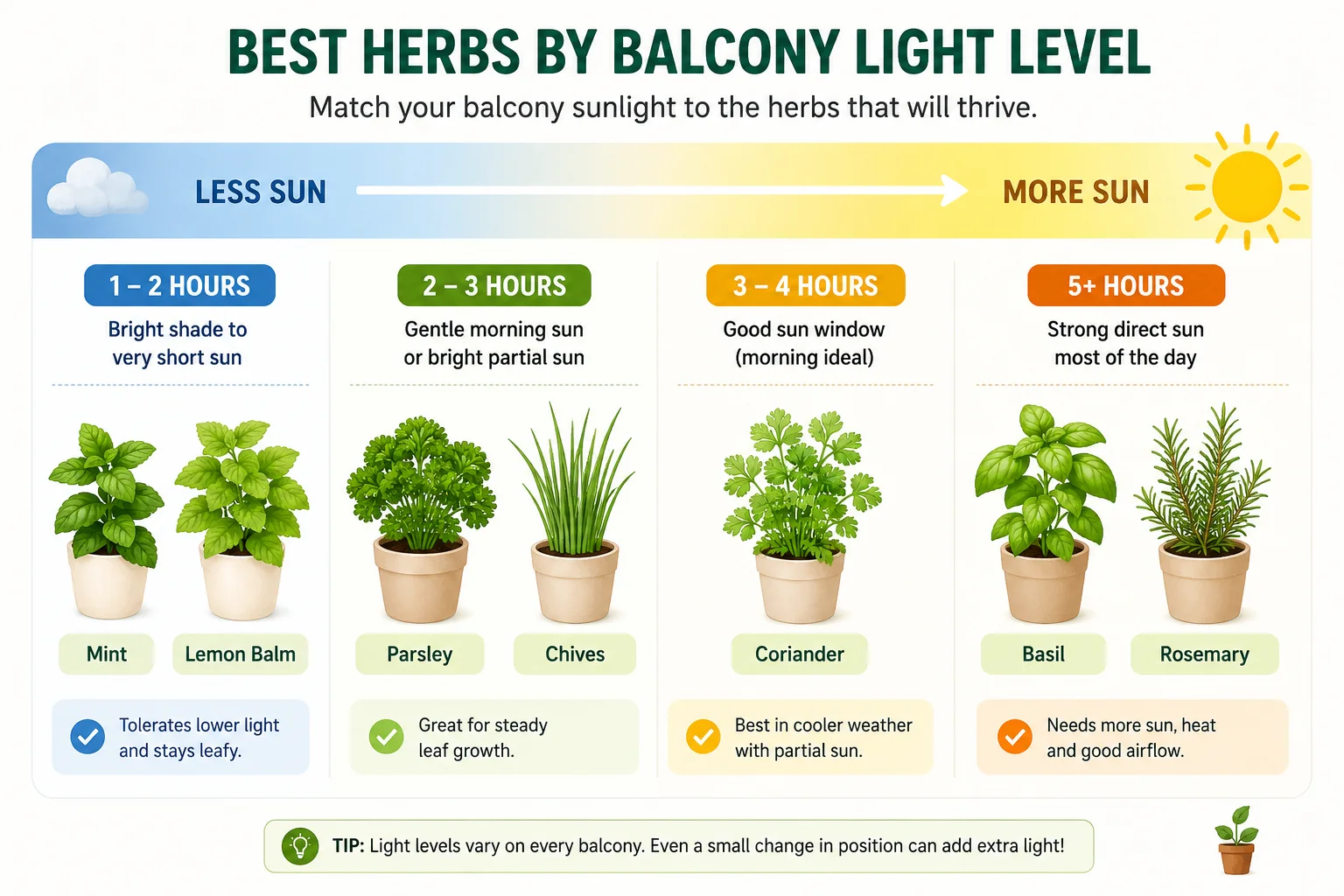 Best herbs by balcony light level diagram