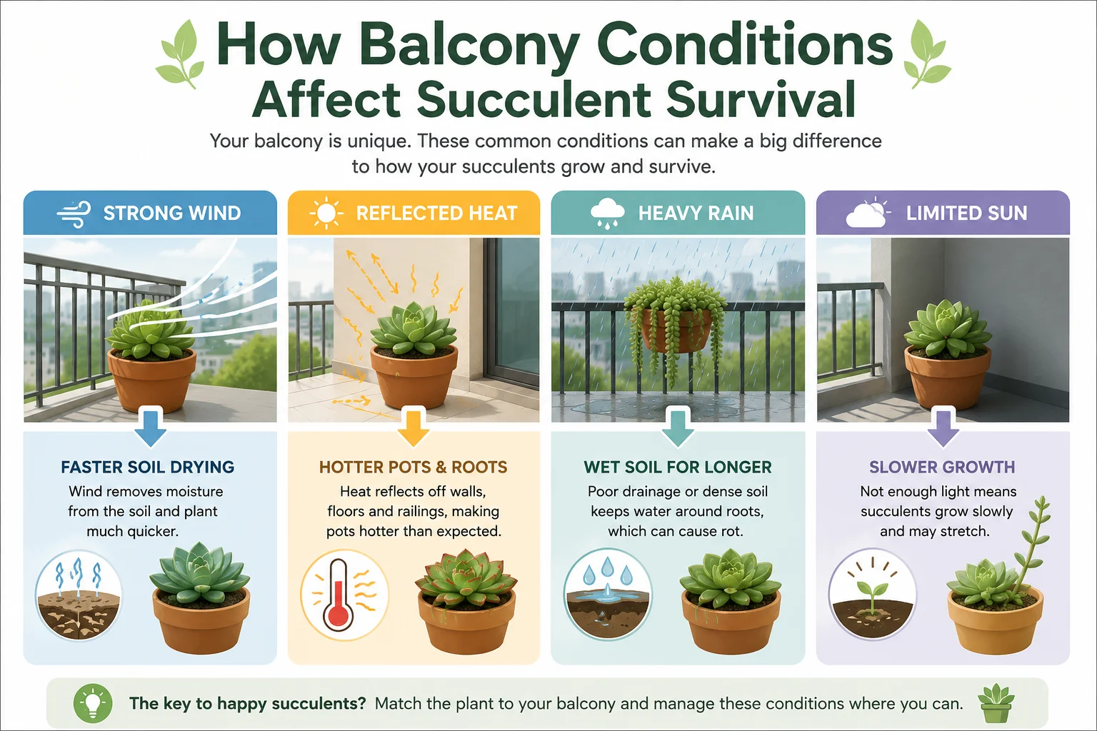 How balcony conditions affect succulent survival diagram
