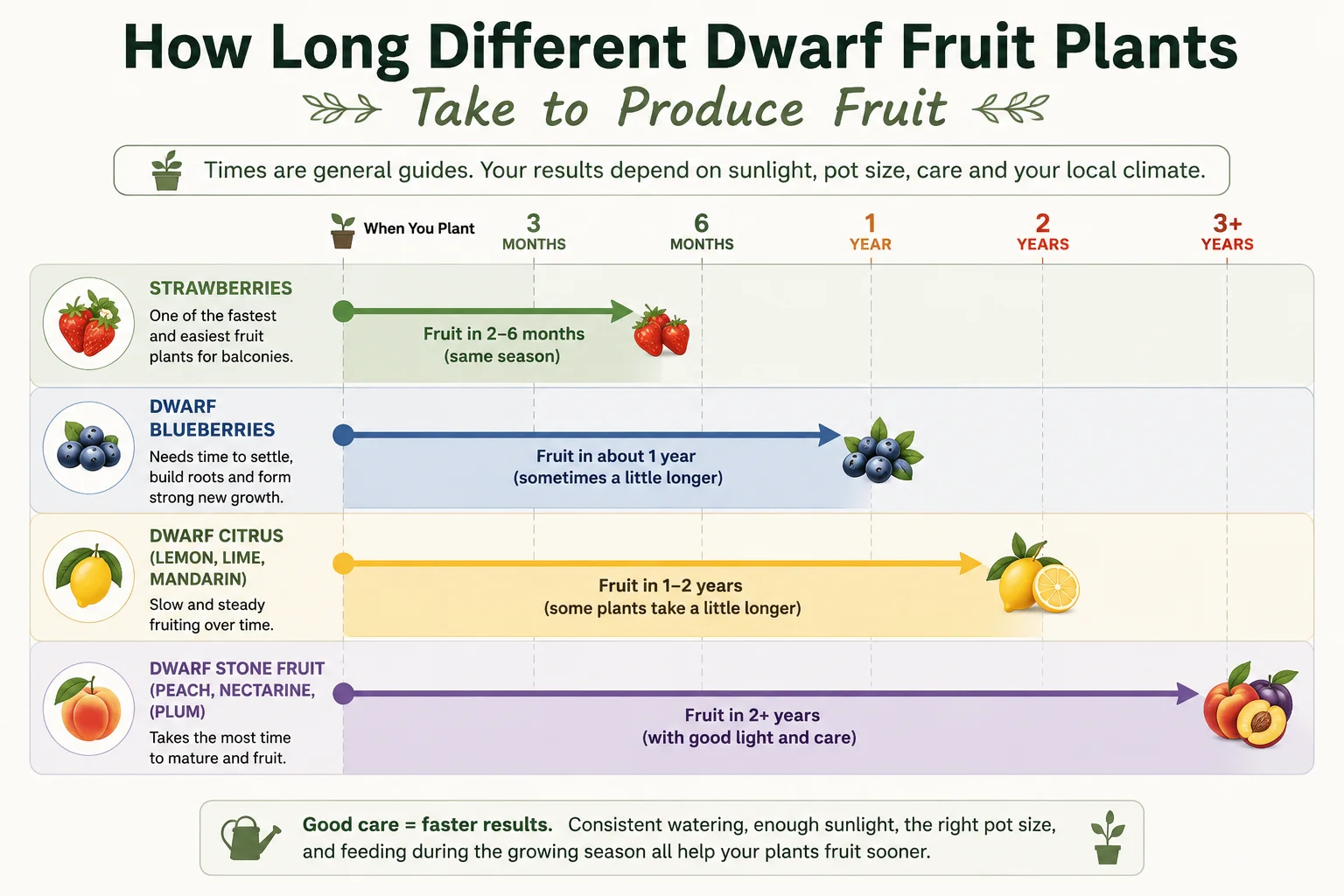 How long different dwarf fruit plants take to produce fruit diagram