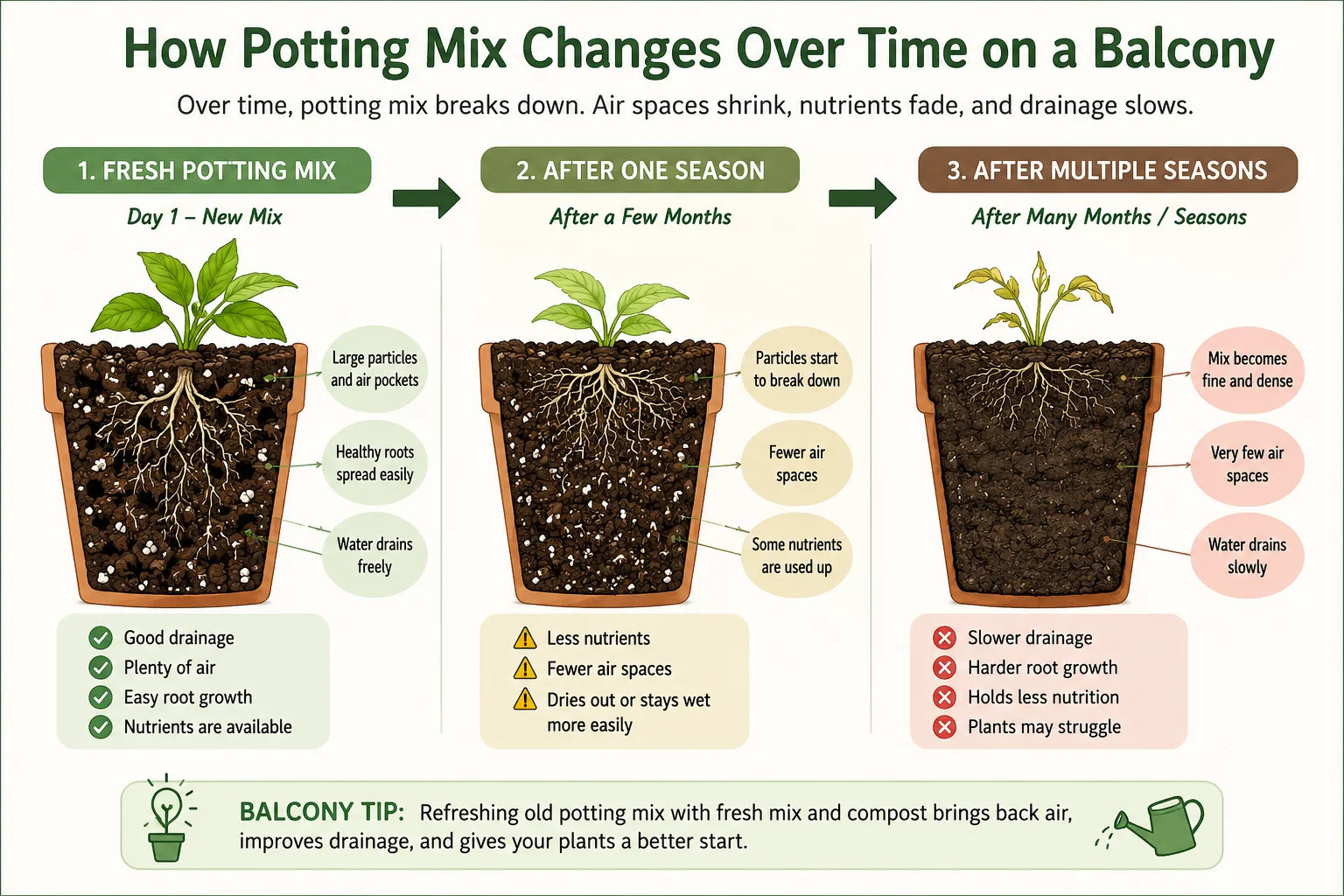 How potting mix changes over time on a balcony diagram