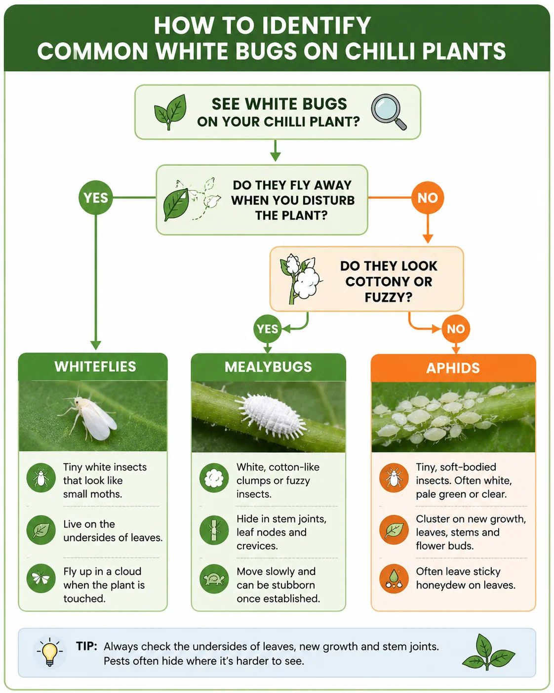 How to identify common white bugs on chilli plants diagram