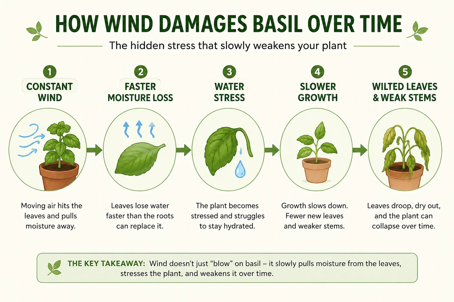 How wind damages basil over time on a balcony diagram