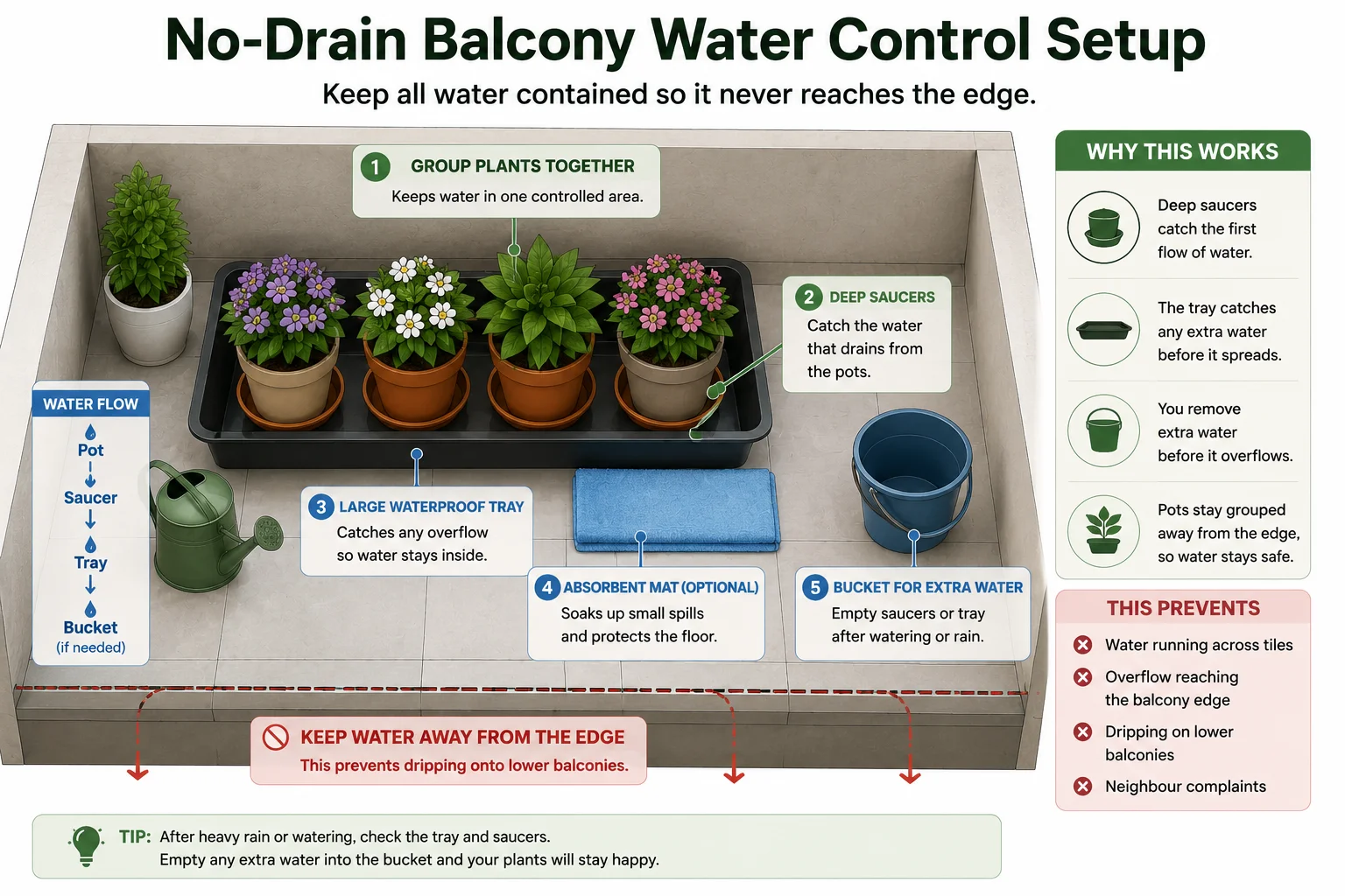 No drain balcony water control setup diagram
