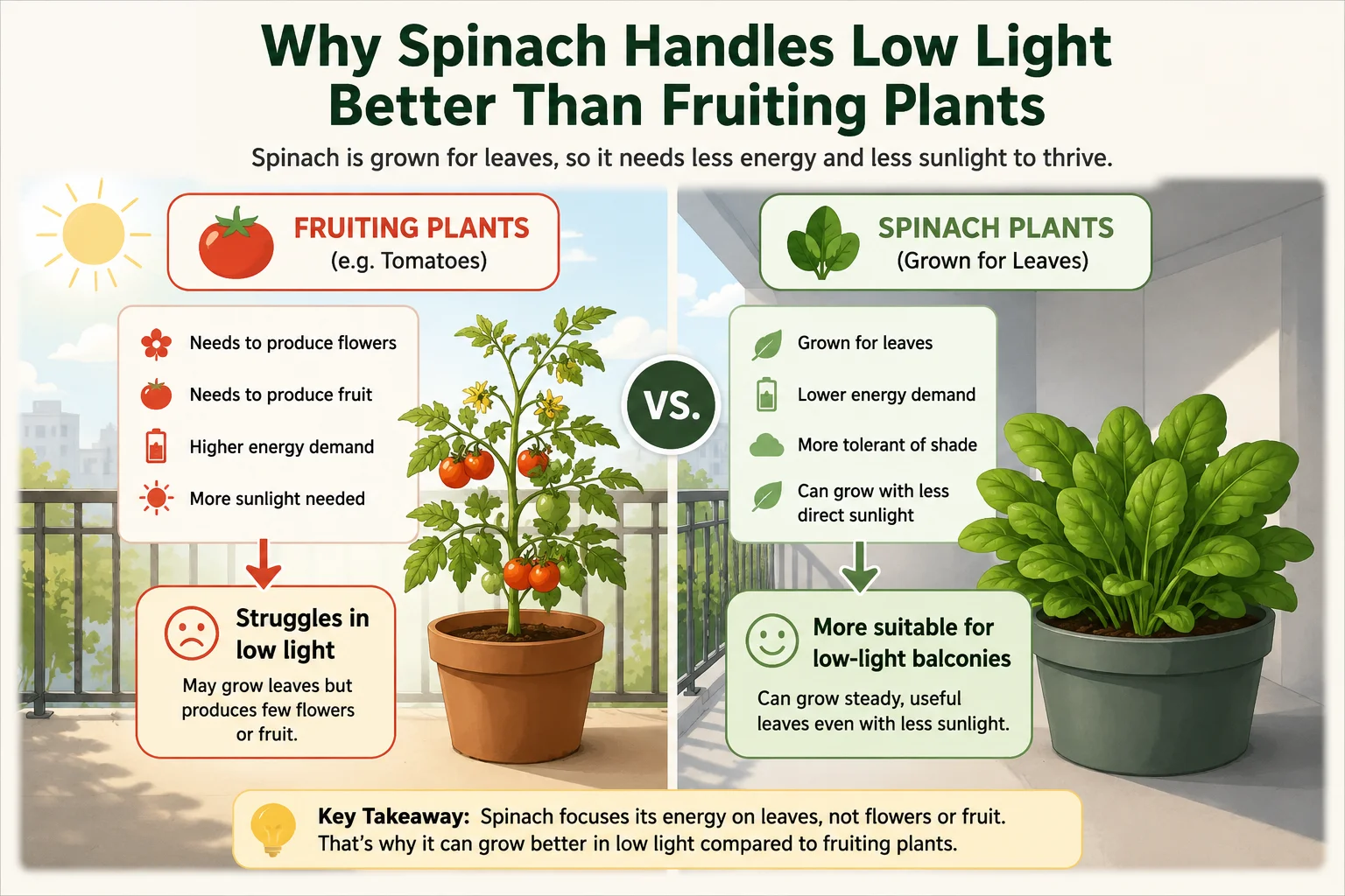 Why spinach handles low light better than fruiting plants diagram
