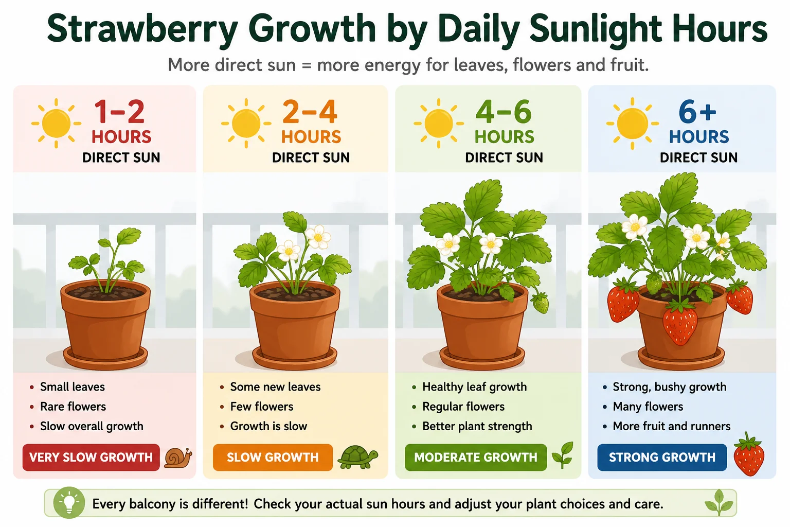 Strawberry growth by daily balcony sunlight hours diagram