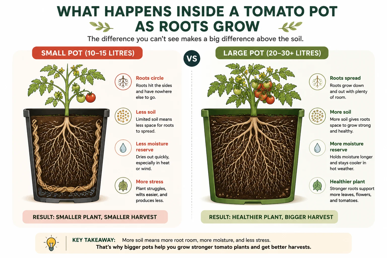 What happens inside a tomato pot as roots grow diagram