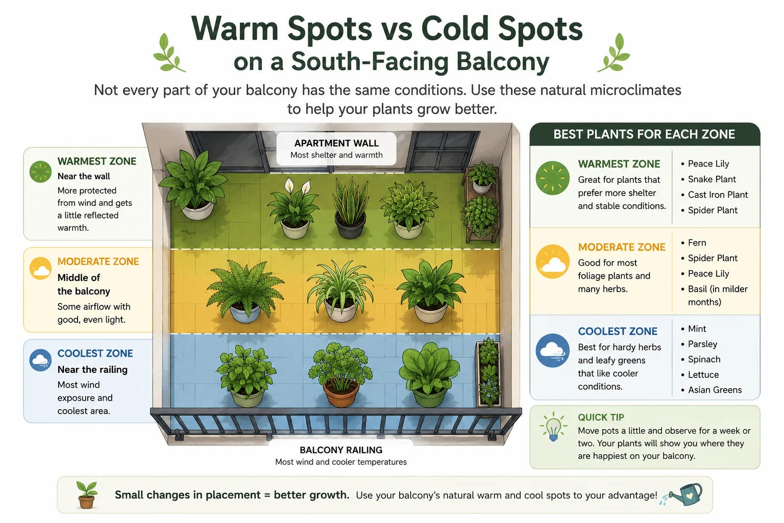 Warm spots vs cold spots on a south-facing balcony diagram