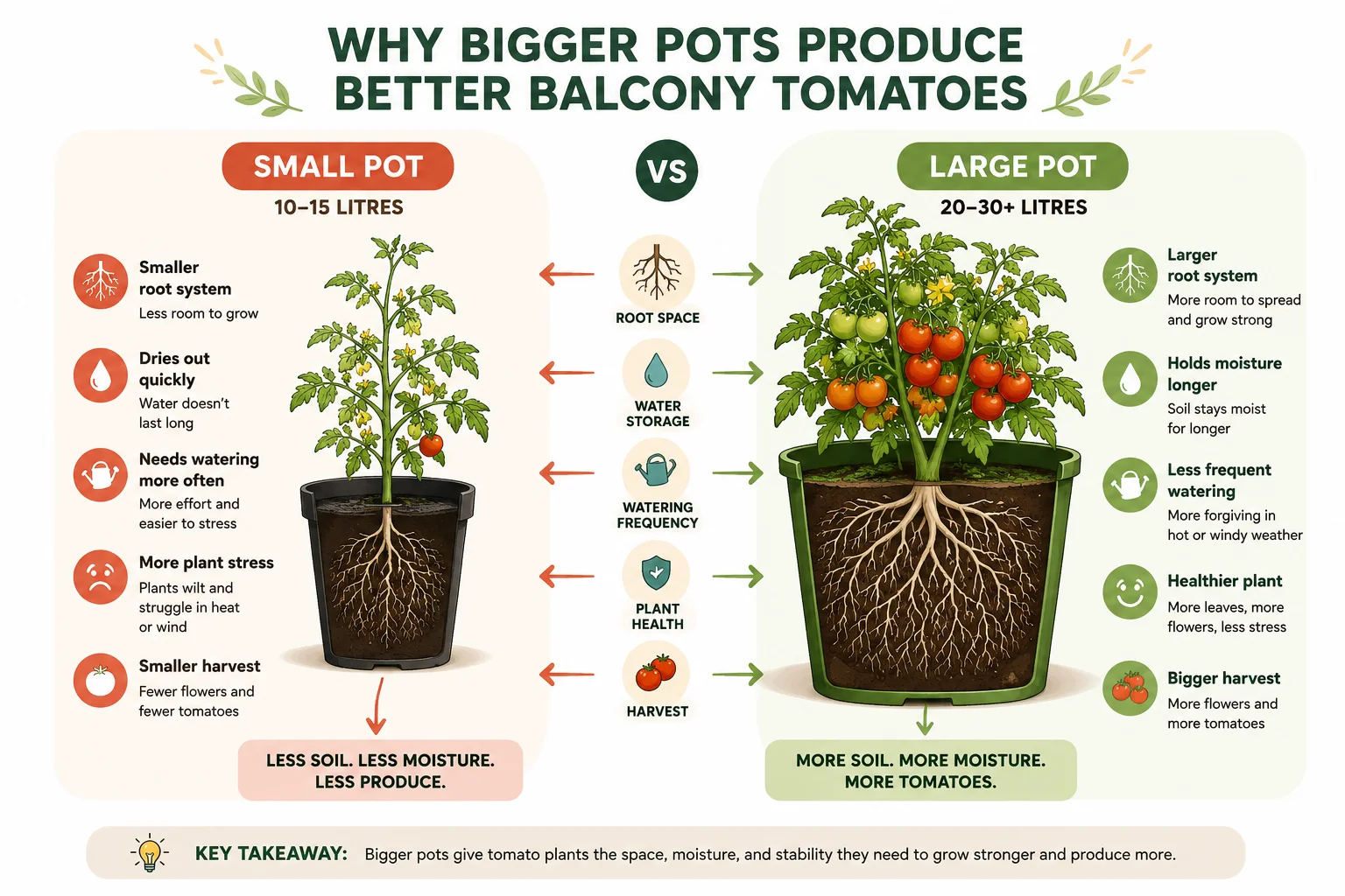 Why bigger pots produce better balcony tomatoes diagram