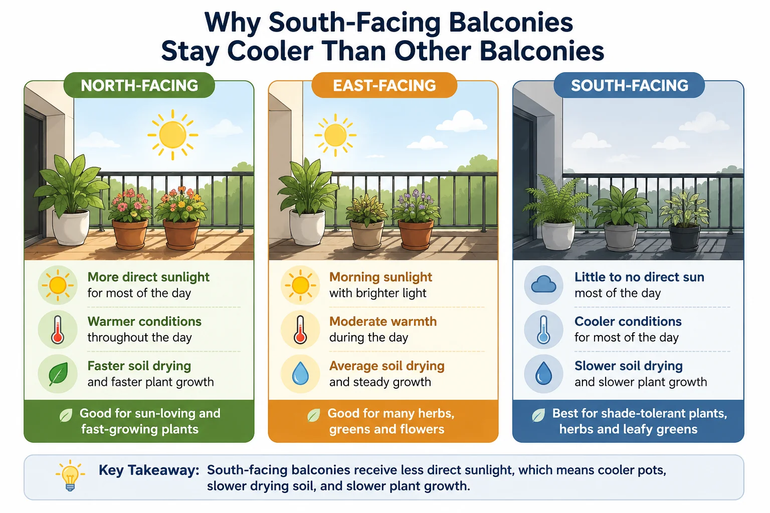 Why south-facing balconies stay cooler than other balconies diagram