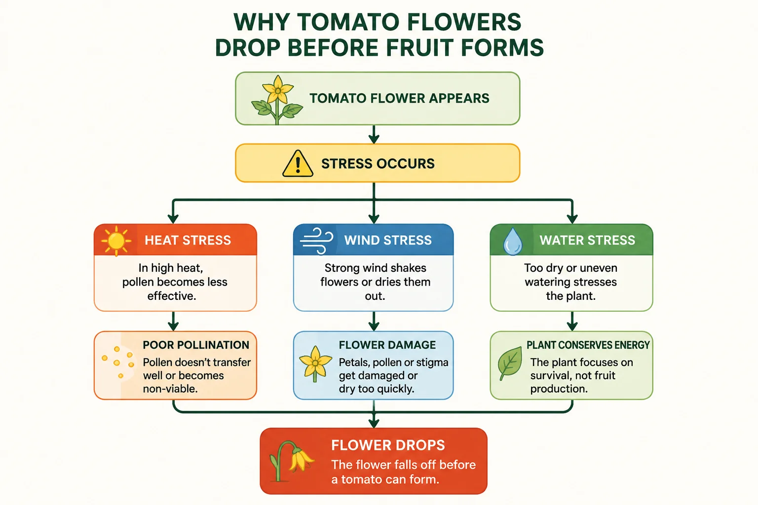 Why tomato flowers drop before fruit forms diagram