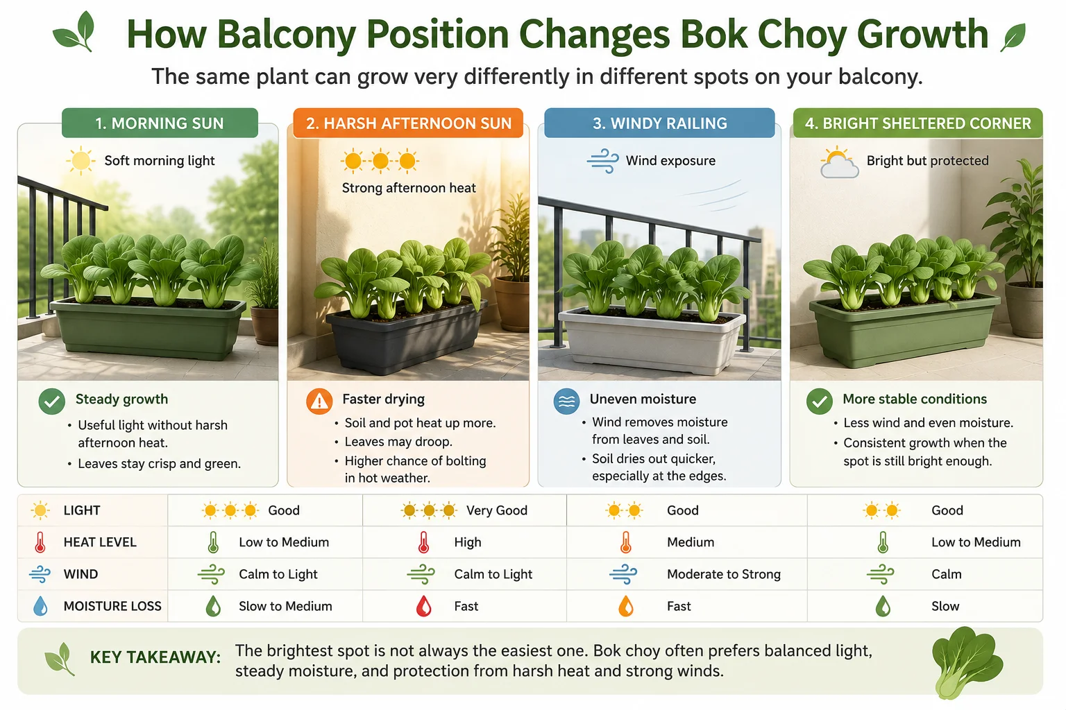 How balcony position changes bok choy growth
