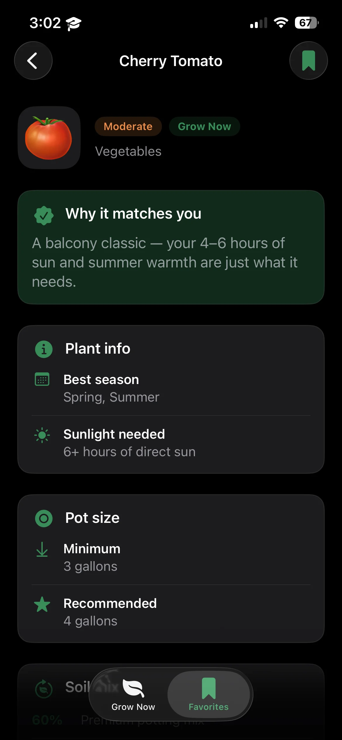 Havener app displaying personalised balcony plant recommendations